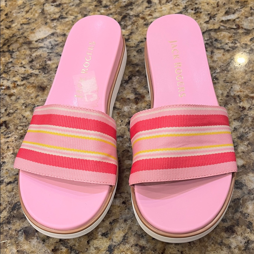 Jack Rogers Pink and Red Striped Slides